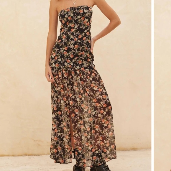 Promesa Dresses & Skirts - Promesa Strapless Black Floral Dress Size S